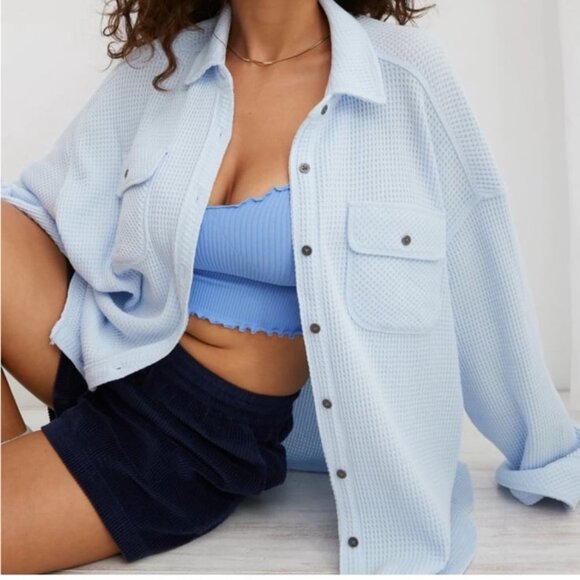 aerie Tops - Aerie Lumber Jack Waffle Button Down Long Sleeve